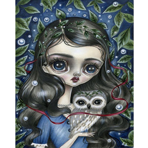 Owl Big Eyes Girl 40*50CM(Canvas) Full Round Drill Diamond Painting