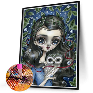 Owl Big Eyes Girl 40*50CM(Canvas) Full Round Drill Diamond Painting