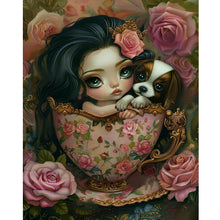 Load image into Gallery viewer, Porcelain Cup Dog And Girl 40*50CM(Canvas) Full Round Drill Diamond Painting
