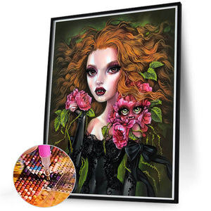 Floral Curly Hair Girl 40*50CM(Canvas) Full Round Drill Diamond Painting