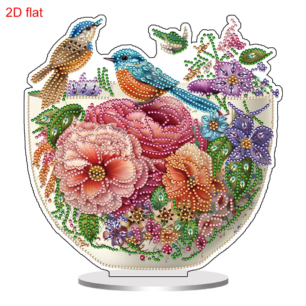2D Flat Print Artistic Vase DIY Desktop Diamond Art Kits Double-Sided for Table