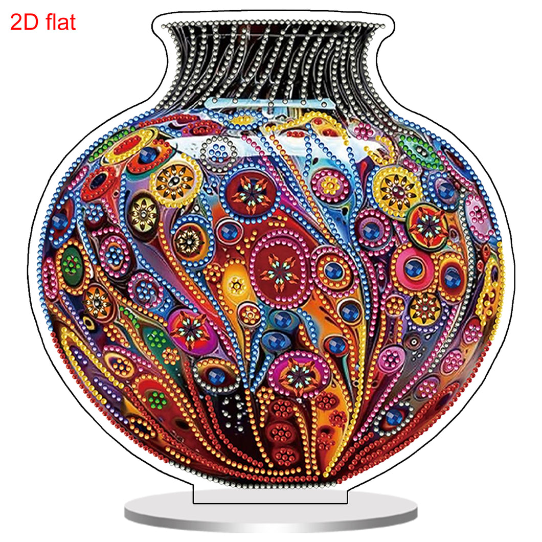 2D Flat Print Artistic Vase DIY Desktop Diamond Art Kits Double-Sided for Table