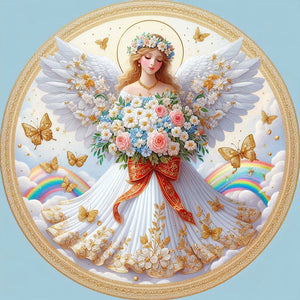 Angel Girl In White Holding Flowers 30*30CM(Canvas) Full Round Drill Diamond Painting