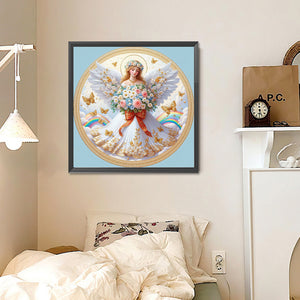 Angel Girl In White Holding Flowers 30*30CM(Canvas) Full Round Drill Diamond Painting