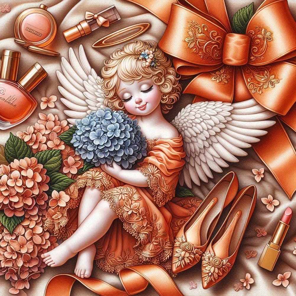 Orange Hydrangea Angel Girl 30*30CM(Canvas) Full Round Drill Diamond Painting