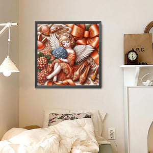 Orange Hydrangea Angel Girl 30*30CM(Canvas) Full Round Drill Diamond Painting