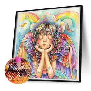 Colorful Feather Rainbow Angel Girl 30*30CM(Canvas) Full Round Drill Diamond Painting