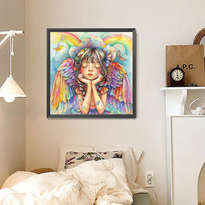 Colorful Feather Rainbow Angel Girl 30*30CM(Canvas) Full Round Drill Diamond Painting