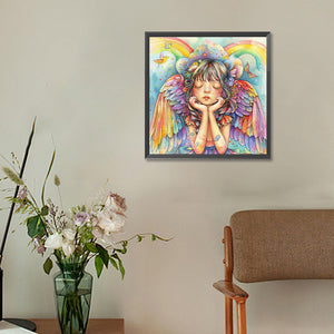 Colorful Feather Rainbow Angel Girl 30*30CM(Canvas) Full Round Drill Diamond Painting