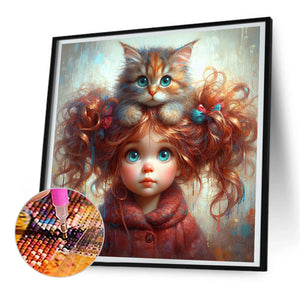 Kitten Curly Girl 30*30CM(Canvas) Full Round Drill Diamond Painting