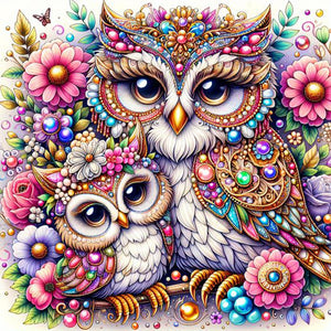 Pearl Double Owl 40*40CM(Canvas) Full Round Drill Diamond Painting