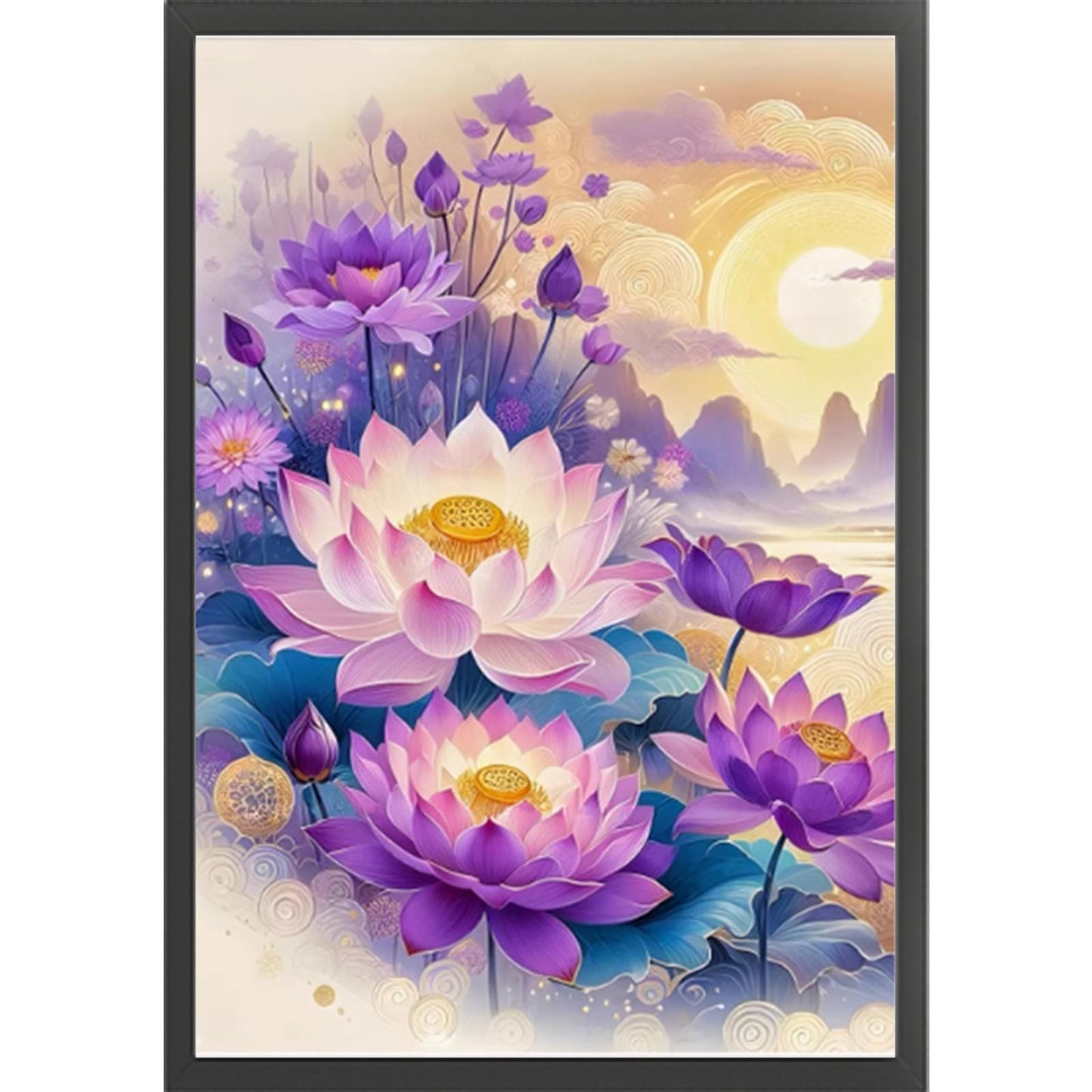 Purple Lotus - Full  9CT Stamped Cross Stitch - Bead Embroidery 44x64CM/17.32x25.20in