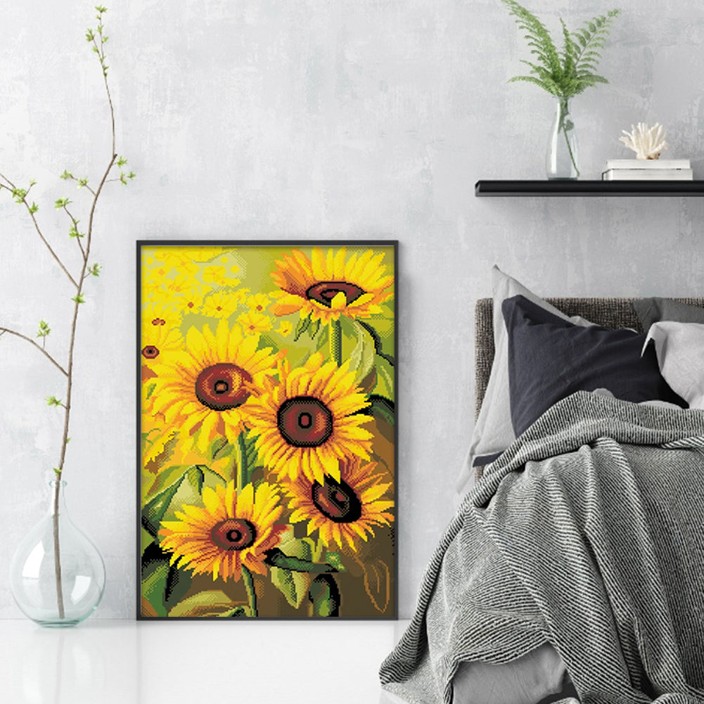 Romantic Sunflower - Full  9CT Stamped Cross Stitch - Bead Embroidery 39x57CM/15.35x22.44in