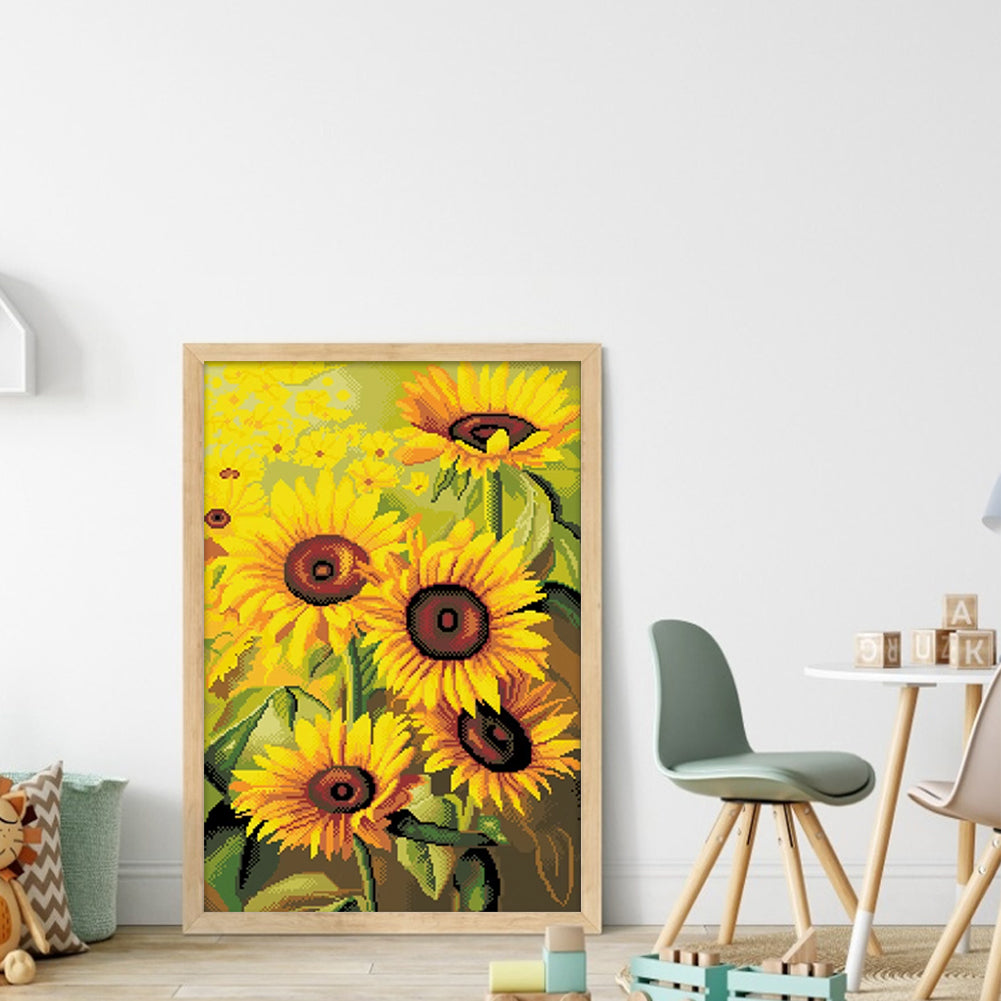 Romantic Sunflower - Full  9CT Stamped Cross Stitch - Bead Embroidery 39x57CM/15.35x22.44in
