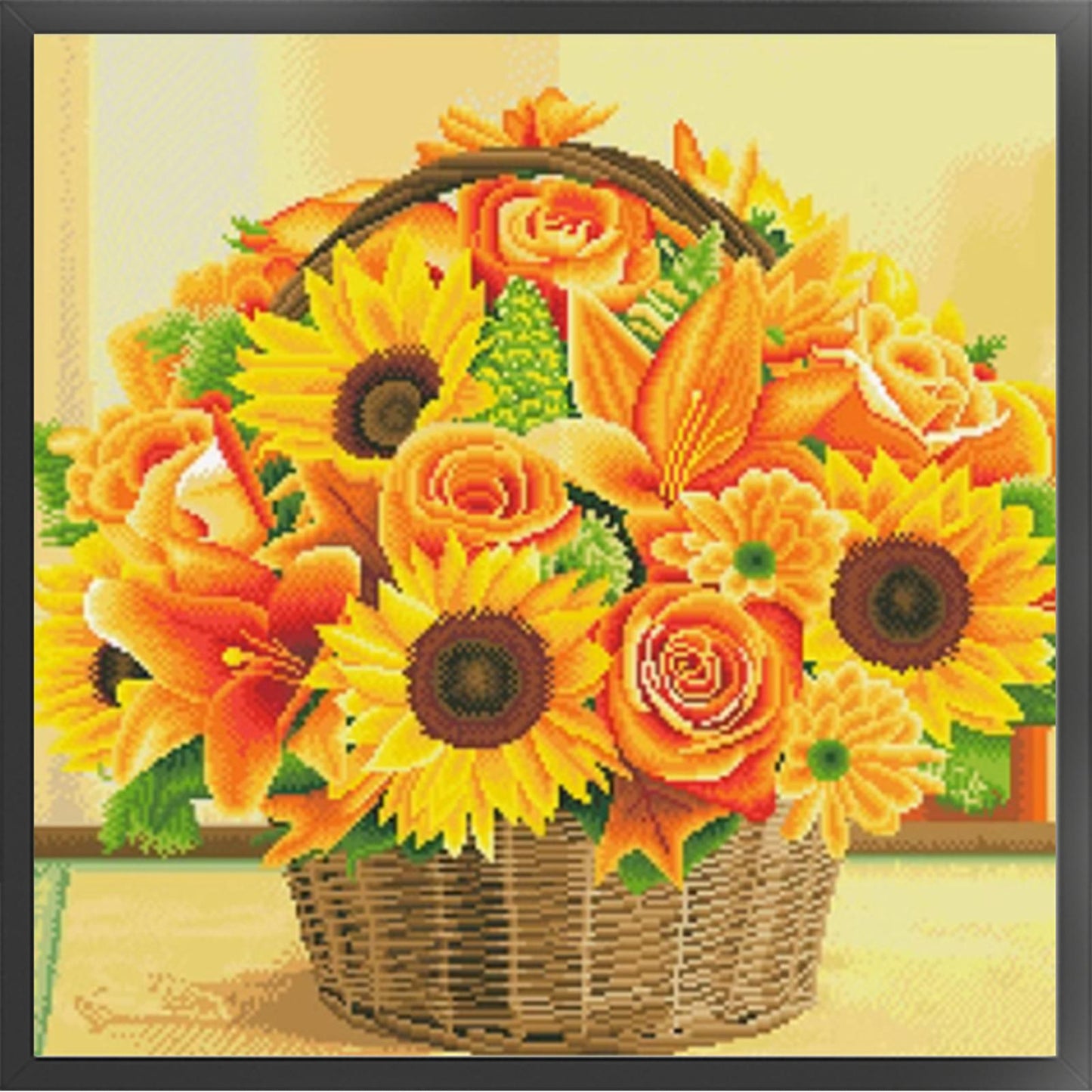 Sunflower Flower Basket - Full  9CT Stamped Cross Stitch - Bead Embroidery 40x40CM/15.75x15.75in