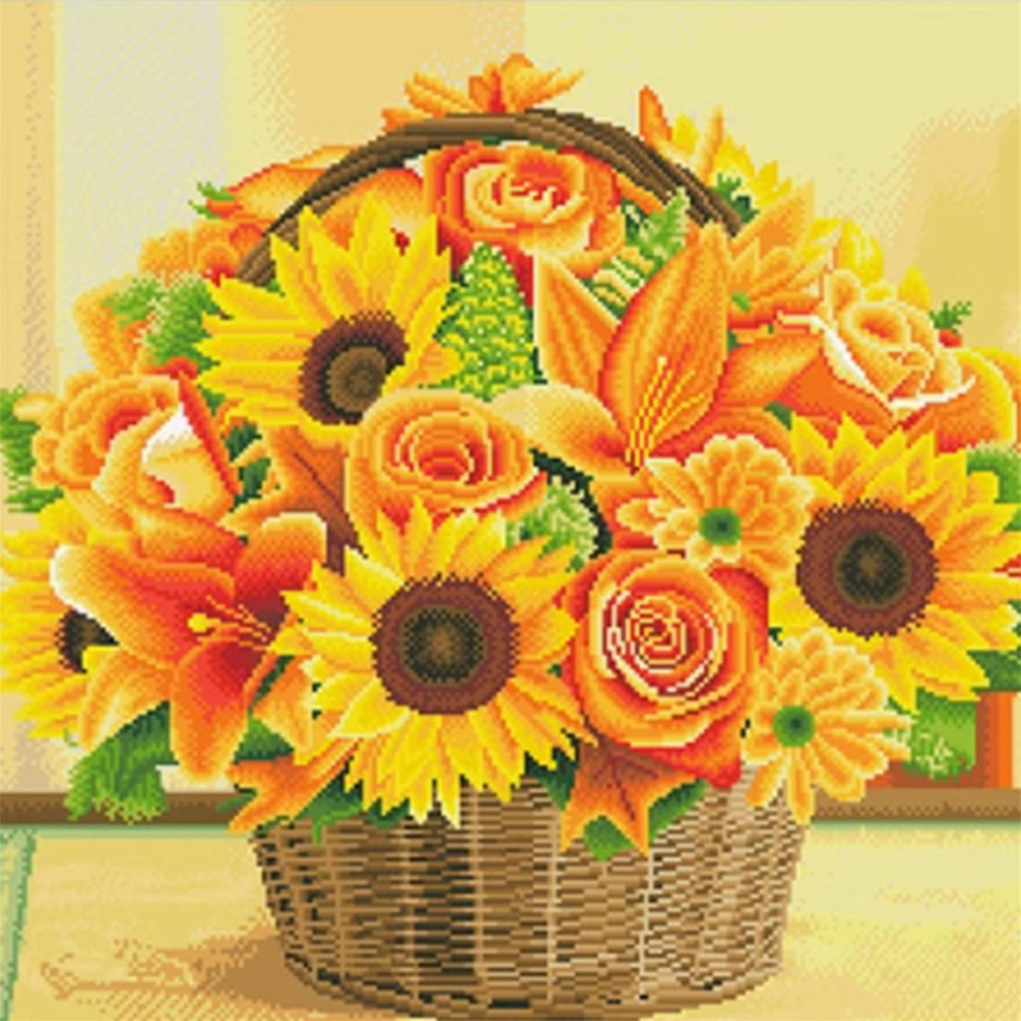 Sunflower Flower Basket - Full  9CT Stamped Cross Stitch - Bead Embroidery 40x40CM/15.75x15.75in