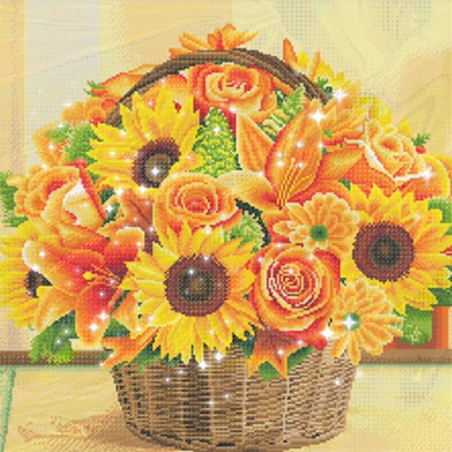 Sunflower Flower Basket - Full  9CT Stamped Cross Stitch - Bead Embroidery 40x40CM/15.75x15.75in