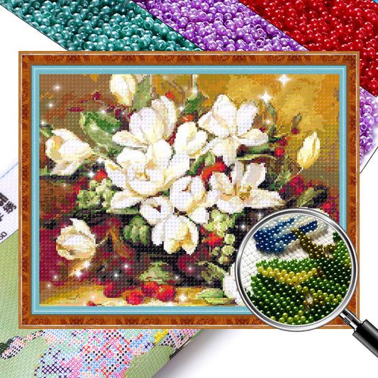 Gardenia - Full  9CT Stamped Cross Stitch - Bead Embroidery 58x48CM/22.83x18.90in