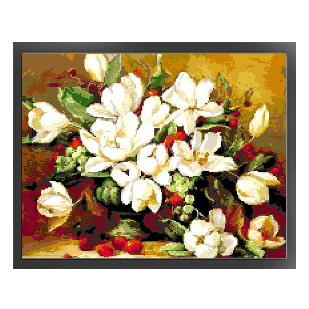 Gardenia - Full  9CT Stamped Cross Stitch - Bead Embroidery 58x48CM/22.83x18.90in