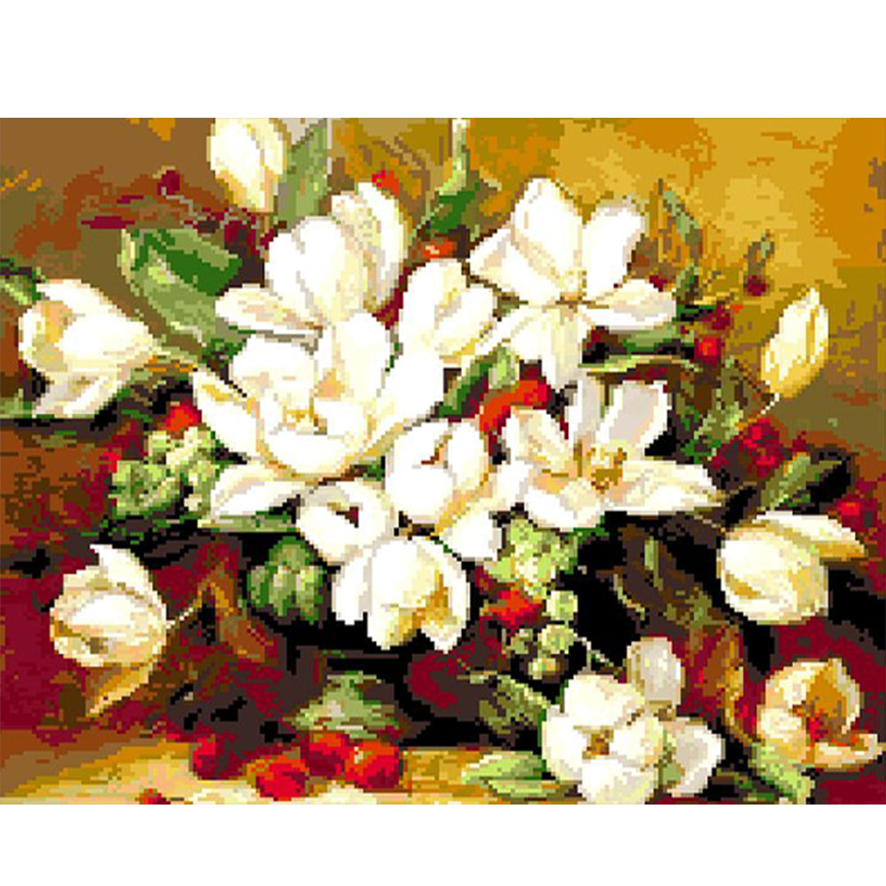 Gardenia - Full  9CT Stamped Cross Stitch - Bead Embroidery 58x48CM/22.83x18.90in