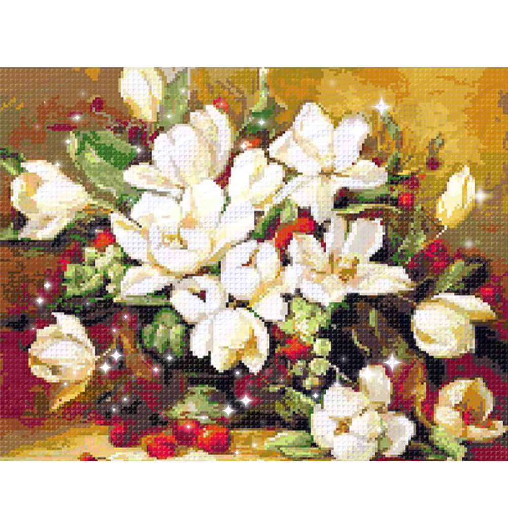 Gardenia - Full  9CT Stamped Cross Stitch - Bead Embroidery 58x48CM/22.83x18.90in