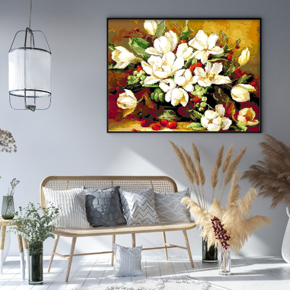 Gardenia - Full  9CT Stamped Cross Stitch - Bead Embroidery 58x48CM/22.83x18.90in