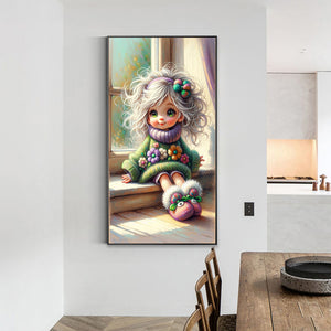 White Hair Sweater Sunshine Girl 40*70CM(Canvas) Full Round Drill Diamond Painting