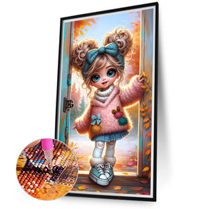 Pink Sweater Door Frame Girl Girl 40*70CM(Canvas) Full Round Drill Diamond Painting