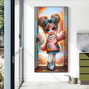 Pink Sweater Door Frame Girl Girl 40*70CM(Canvas) Full Round Drill Diamond Painting