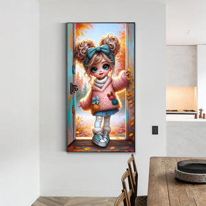 Pink Sweater Door Frame Girl Girl 40*70CM(Canvas) Full Round Drill Diamond Painting