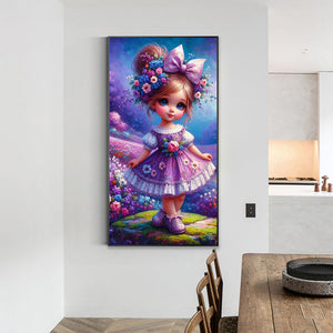 Purple Flower Girl 40*70CM(Canvas) Full Round Drill Diamond Painting