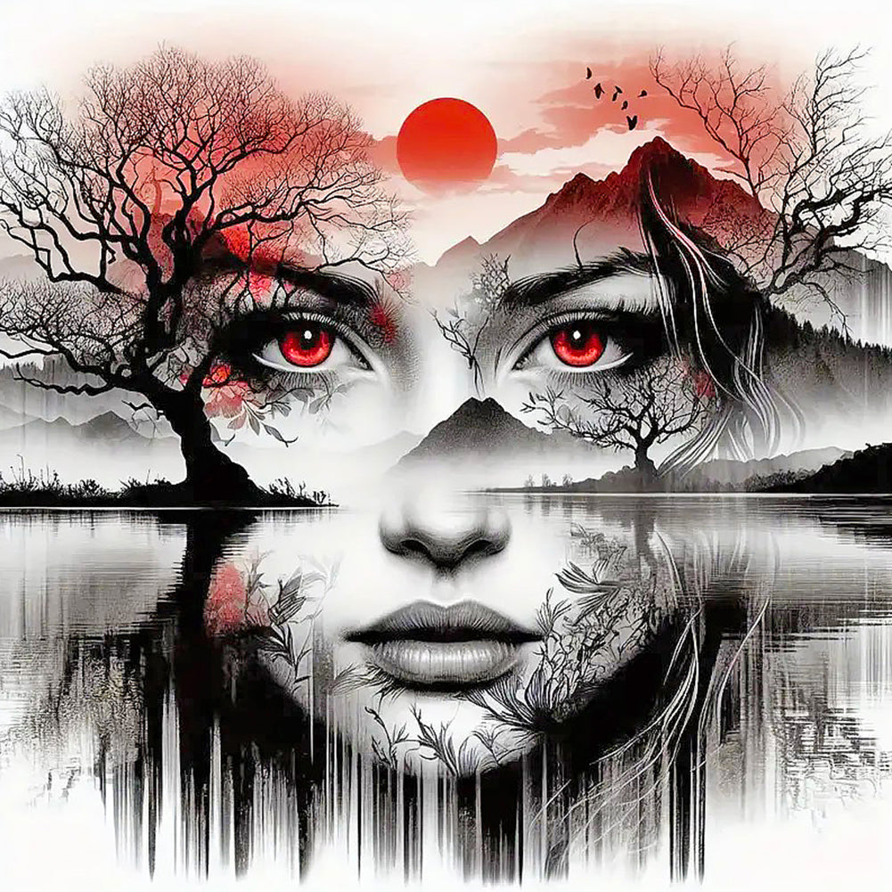 Human Face Silhouette Scenery 40*40CM(Canvas) Full Round Drill Diamond Painting