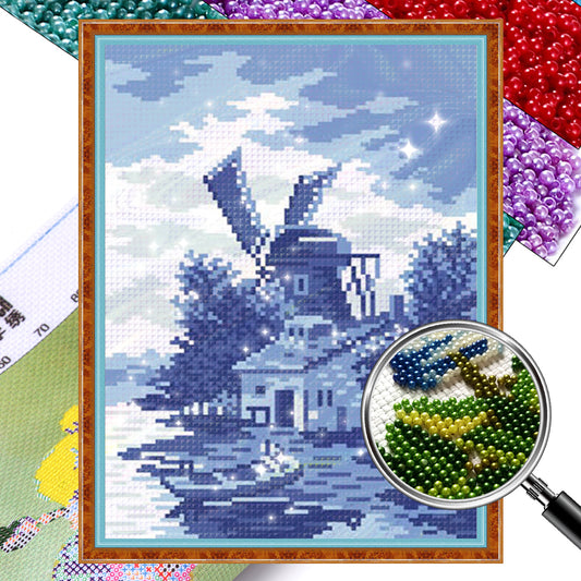Unique Scenery - Full  9CT Stamped Cross Stitch - Bead Embroidery 24x35CM/9.45x13.78in