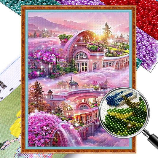 Pink Castle - Full  9CT Stamped Cross Stitch - Bead Embroidery 40x64CM/15.75x25.20in