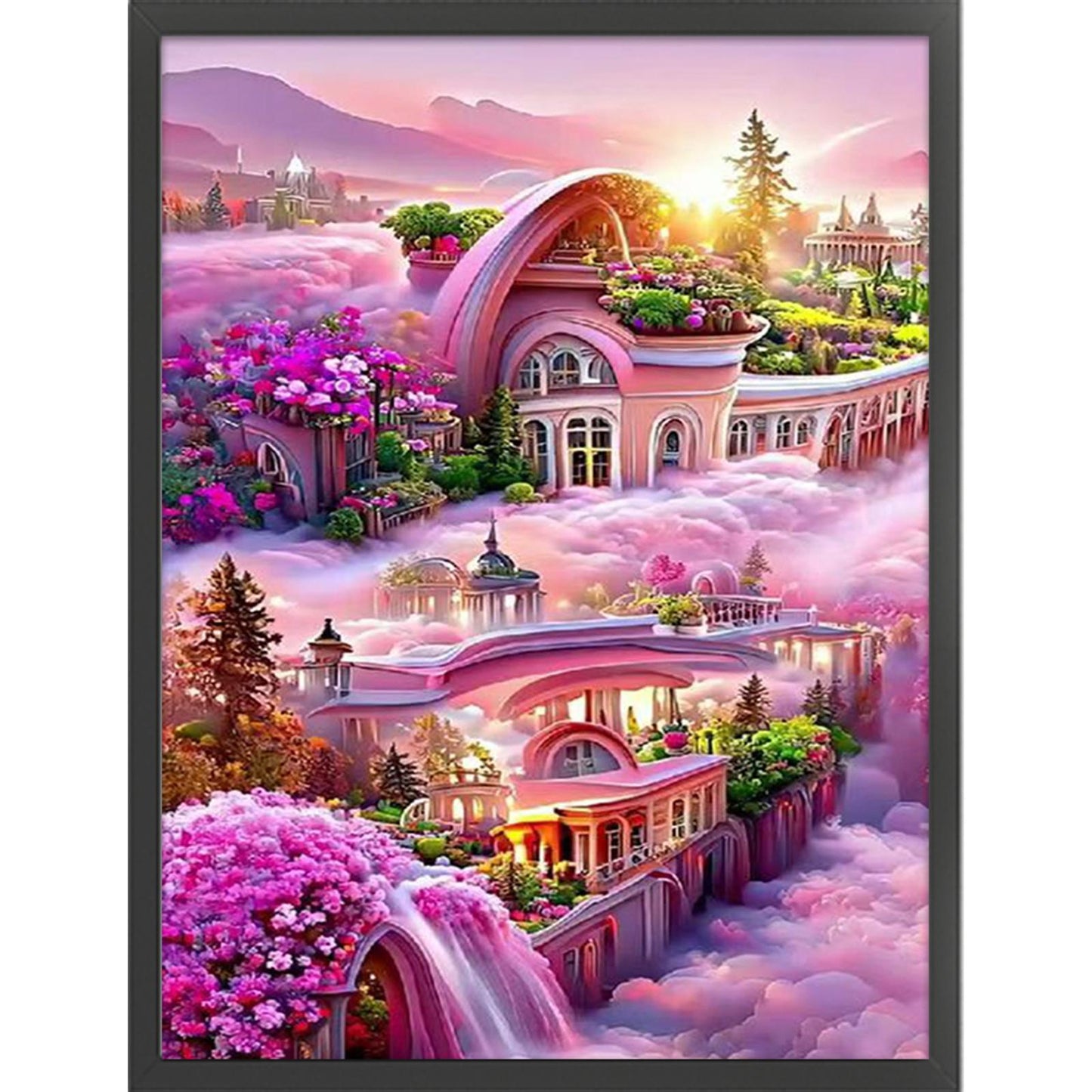 Pink Castle - Full  9CT Stamped Cross Stitch - Bead Embroidery 40x64CM/15.75x25.20in