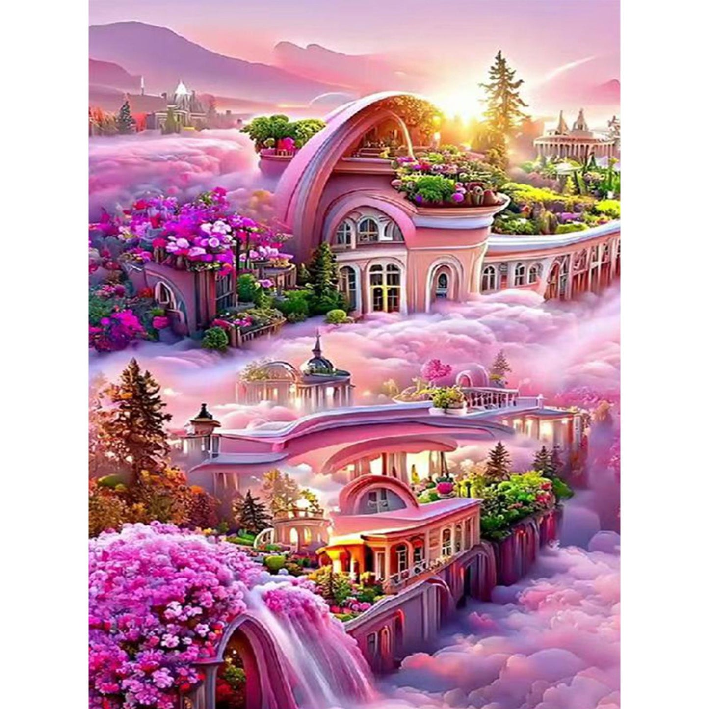 Pink Castle - Full  9CT Stamped Cross Stitch - Bead Embroidery 40x64CM/15.75x25.20in