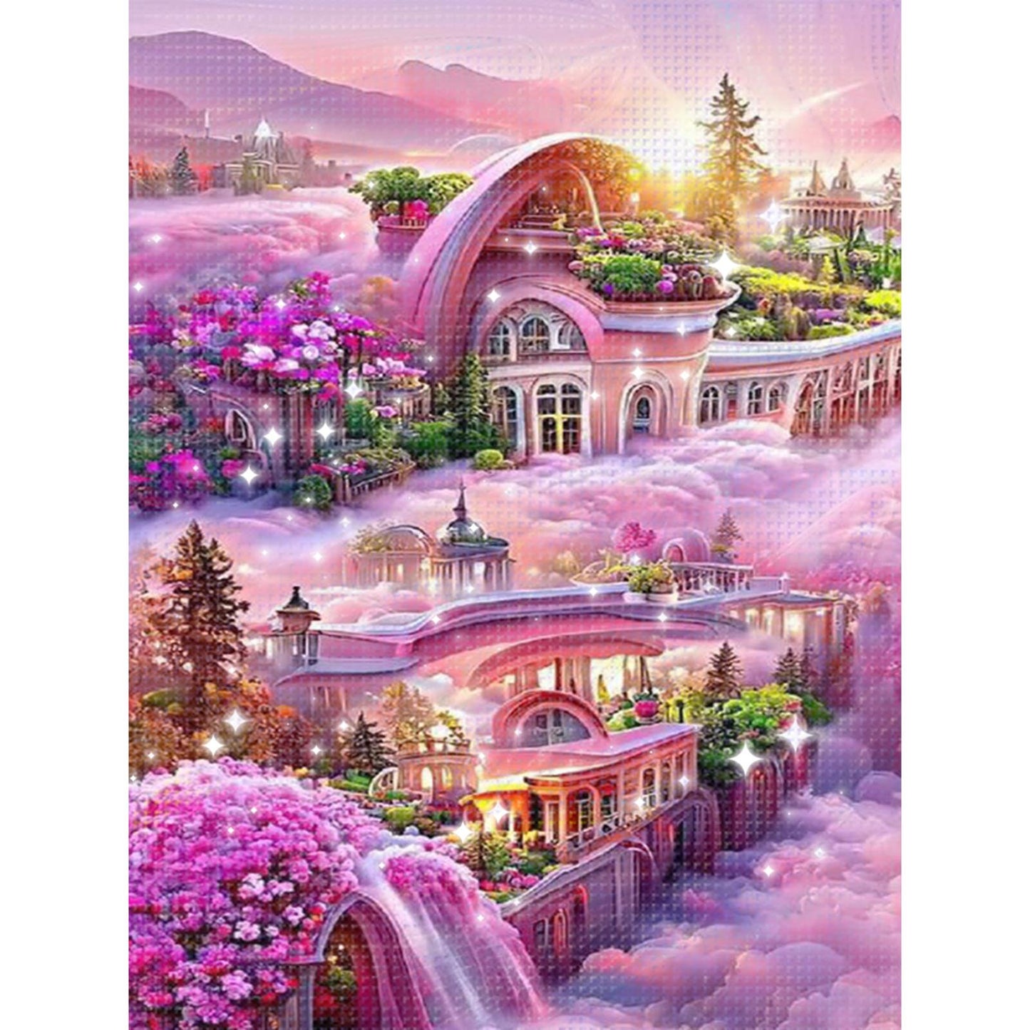 Pink Castle - Full  9CT Stamped Cross Stitch - Bead Embroidery 40x64CM/15.75x25.20in