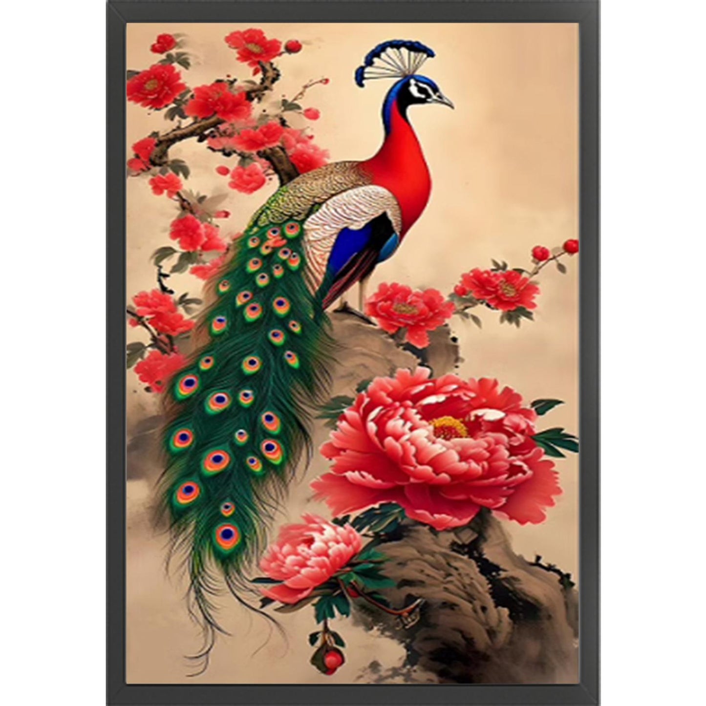 Peacock on Branch - Full  9CT Stamped Cross Stitch - Bead Embroidery 40x74CM/15.75x29.13in