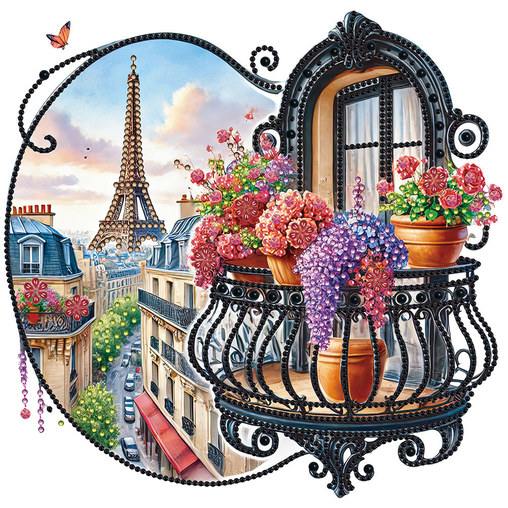 The Garden Balcony With A View Of The Eiffel Tower 30*30CM(Canvas) Partial Special Shaped Drill Diamond Painting