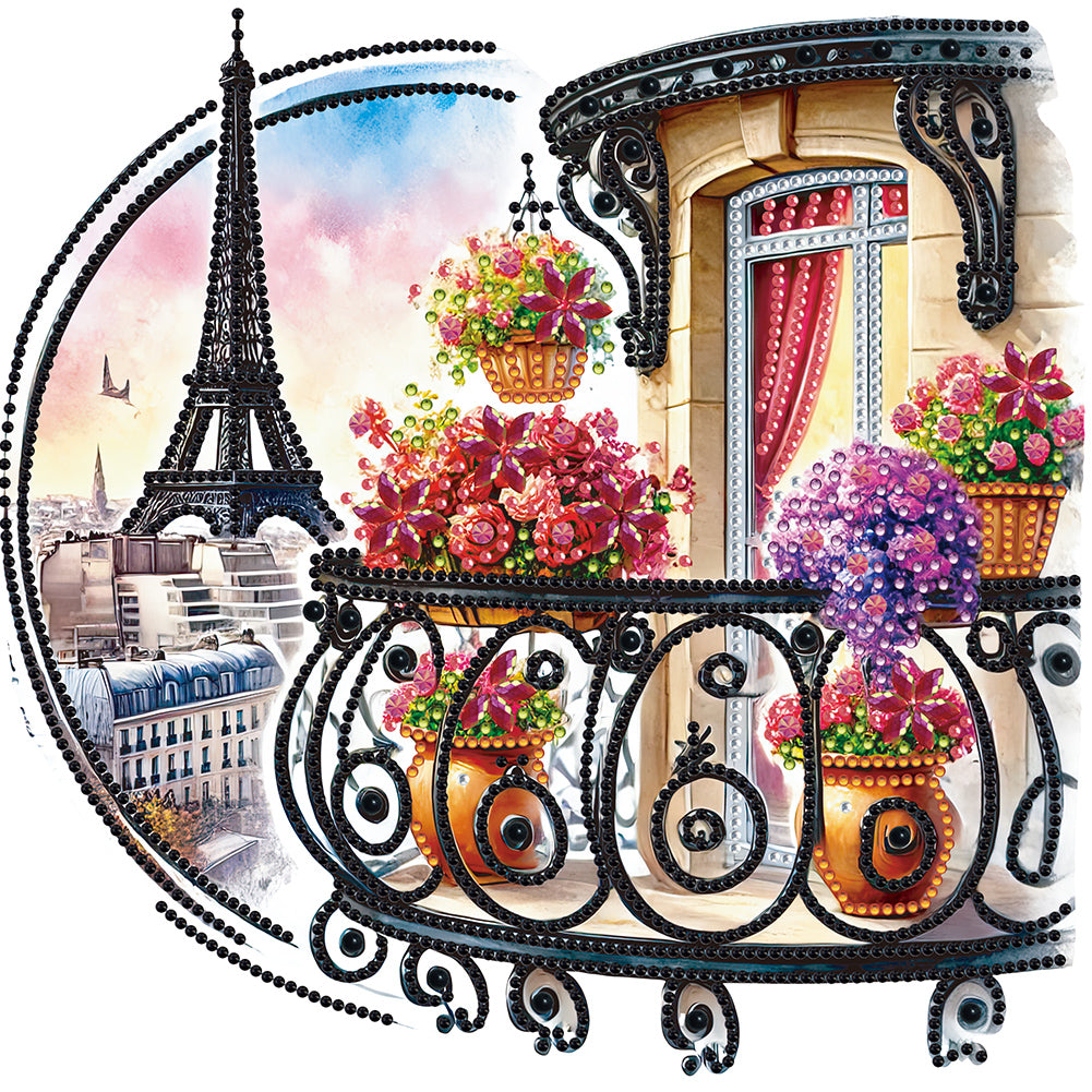 The Garden Balcony With A View Of The Eiffel Tower 30*30CM(Canvas) Partial Special Shaped Drill Diamond Painting