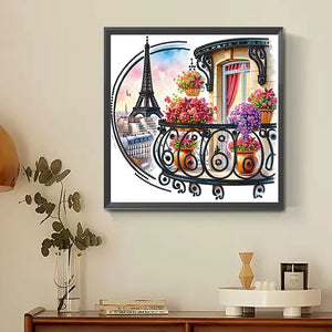 The Garden Balcony With A View Of The Eiffel Tower 30*30CM(Canvas) Partial Special Shaped Drill Diamond Painting