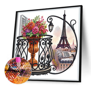 The Garden Balcony With A View Of The Eiffel Tower 30*30CM(Canvas) Partial Special Shaped Drill Diamond Painting