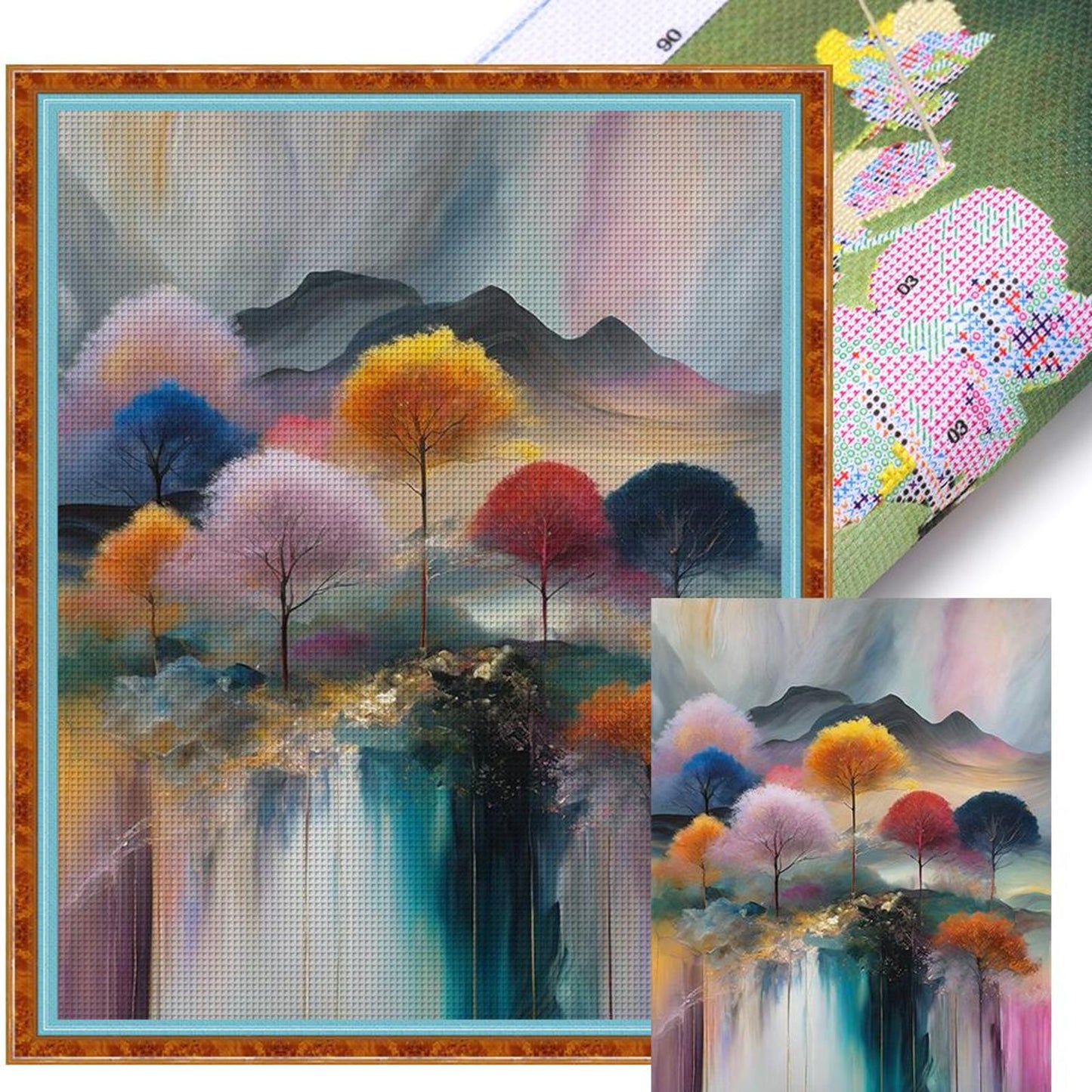 Colorful Forest Mountain - Full 14CT Stamped Cross Stitch 40x50CM - Huacan