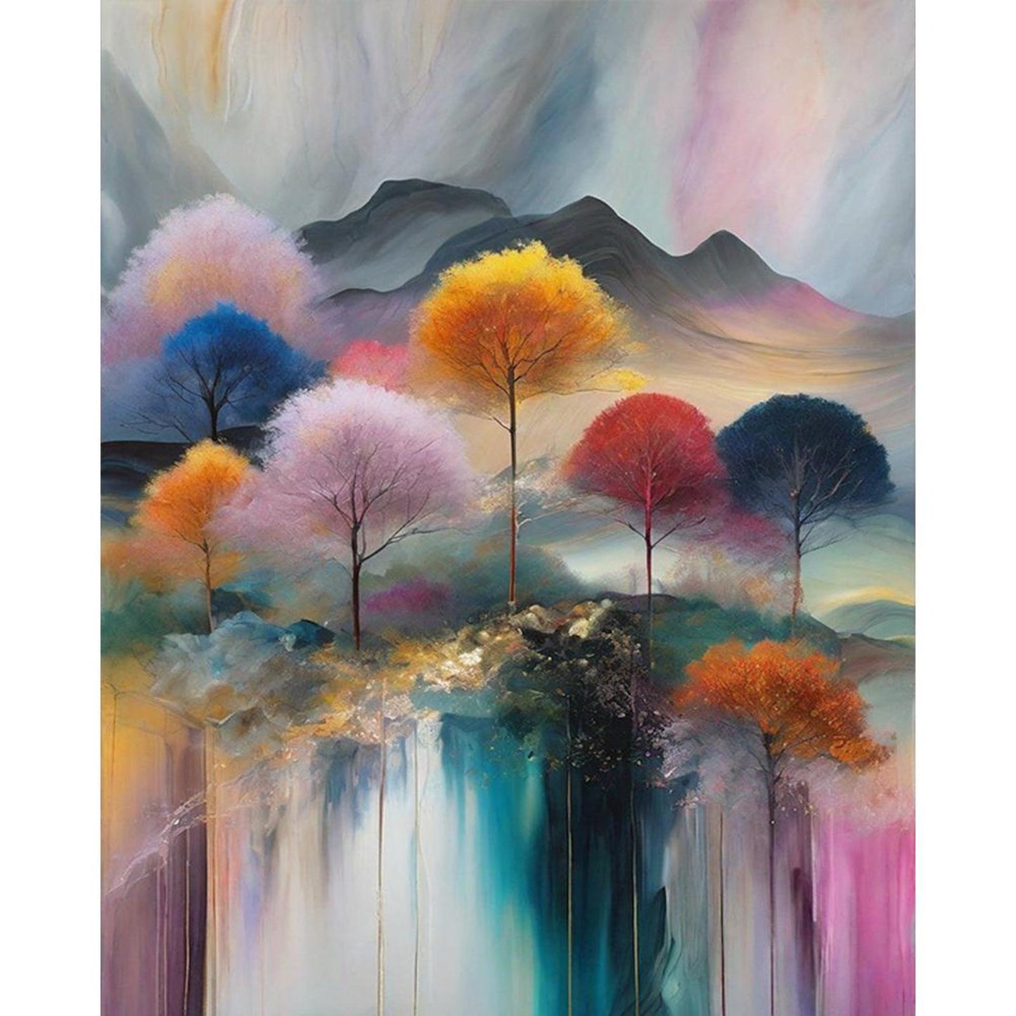 Colorful Forest Mountain - Full 14CT Stamped Cross Stitch 40x50CM - Huacan