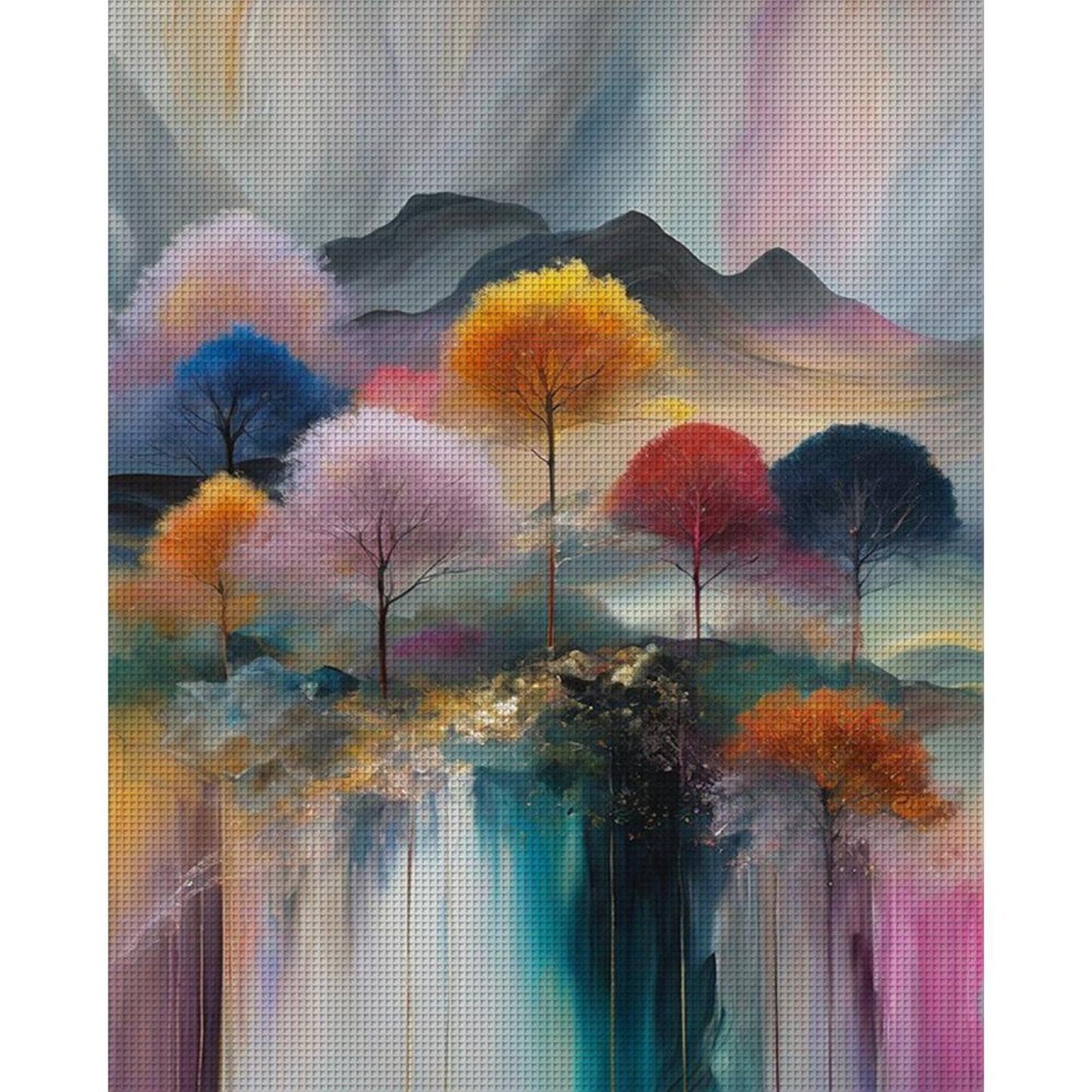 Colorful Forest Mountain - Full 14CT Stamped Cross Stitch 40x50CM - Huacan