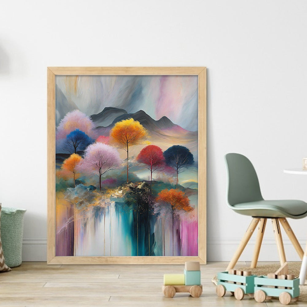 Colorful Forest Mountain - Full 14CT Stamped Cross Stitch 40x50CM - Huacan