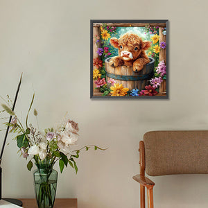 Flowers And Little Yak 30*30CM(Canvas) Full Round Drill Diamond Painting