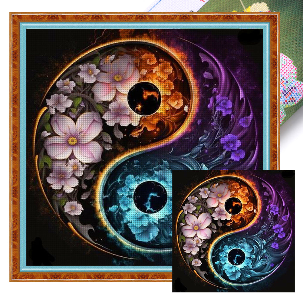 Tai Chi & Flowers - Full 11CT Stamped Cross Stitch 40x40CM - Huacan