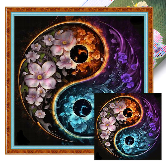 Tai Chi & Flowers - Full 11CT Stamped Cross Stitch 40x40CM - Huacan