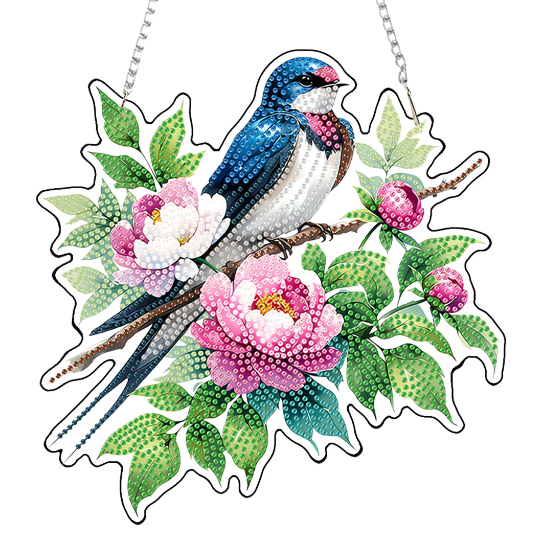 Acrylic 2D Flat DIY Flowers Bird Hanging Diamond Art Kits Wall Door Decoration
